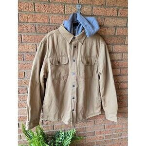 JACHS New York Sherpa-Lined Corduroy Trim  Shacket Canvas Jacket Tan L